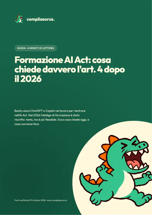 Copertina della guida «Formazione AI Act: cosa chiede davvero l'art. 4 dopo il 2026»