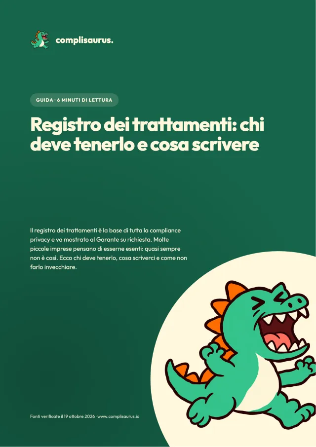 Copertina della guida «Registro dei trattamenti: chi deve tenerlo e cosa scrivere»